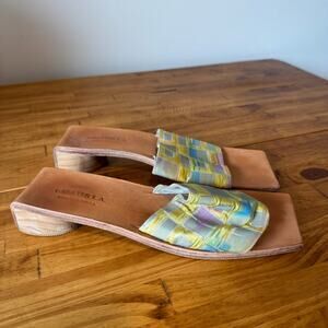 Greater L.A. Retro Colorblock Wooden Slide Square Toe Sandals Size 10